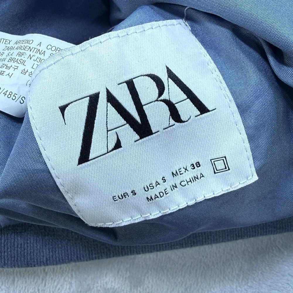 Zara Blue Bomber Jacket Mens Small Lightweight Zip Front Rib Trim Utility‎ Coat